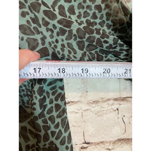 Hoss Intropia Top Womens 38 Medium Teal Green Animal Print Semi Sheer Ruffles - Picture 8 of 13